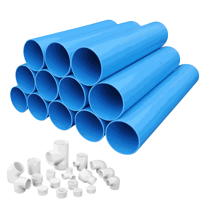 Dragon blue PVC pipes with white fittings